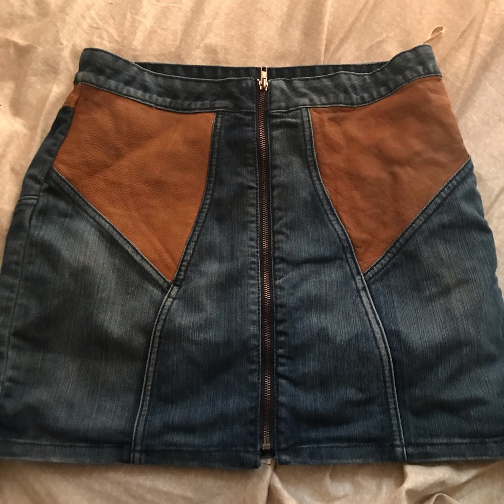 Denim Leather Skirt